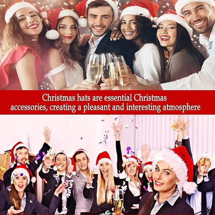 2PCS Santa Hats – Red Fluffy Christmas Hats with Plush Brim for Adults