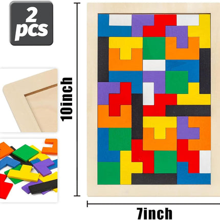 Wooden Blocks Puzzle 2-Pack – Russian Tangram Brain Teaser, STEM Toy