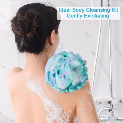 4-Pc Loofah Sponge Set, Exfoliating Bath & Body Scrubber, Large Green-Purple