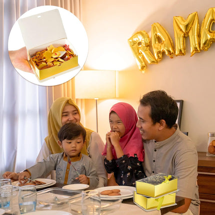 12PCS Ramadan Eid Mubarak Favor Boxes with Golden Ribbon 2 Styles