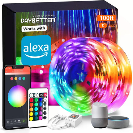 Smart LED Strip Lights 100ft – Color Changing, App & Voice Control