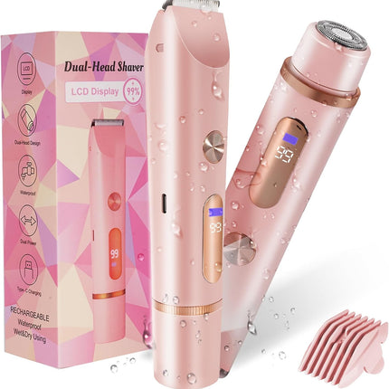 2-in-1 Bikini Trimmer for Women, Waterproof Electric Shaver for Face, Legs & Underarms