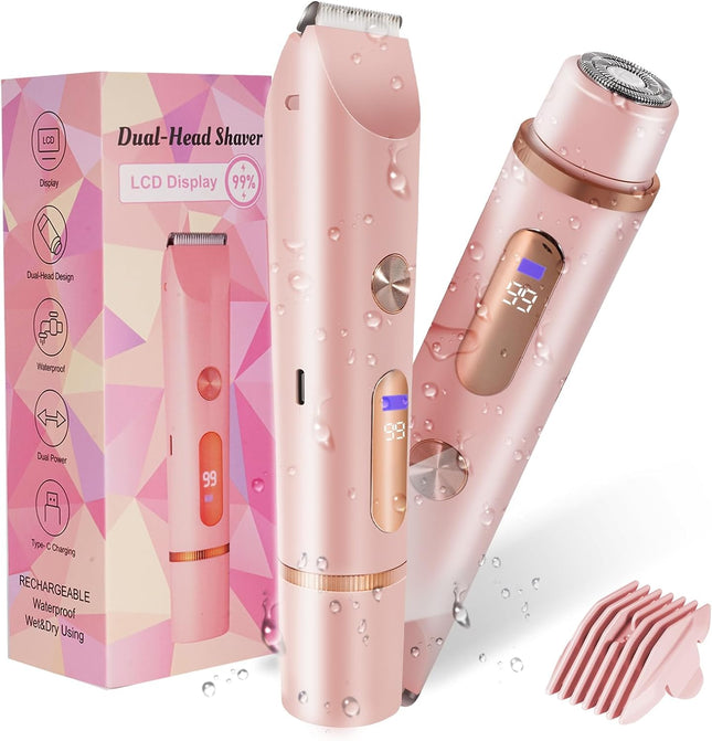 2-in-1 Bikini Trimmer for Women, Waterproof Electric Shaver for Face, Legs & Underarms