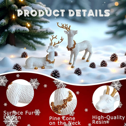 2PCS Reindeer Christmas Decoration | Small Deer Figurines for Table & Mantle