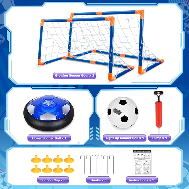 Kids Hover Soccer Ball Set with LED Lights, 2 Goals and Light-Up Ball Ages 3+