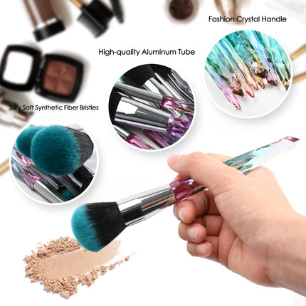 10PCS Crystal Handle Makeup Brush Set, Kabuki Foundation, Concealer & Eyeshadow Brushes