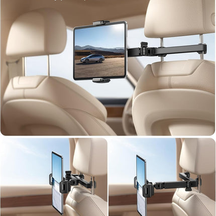 3-in-1 Car Headrest Tablet Holder – Adjustable Back Seat Mount for Kids & Travel