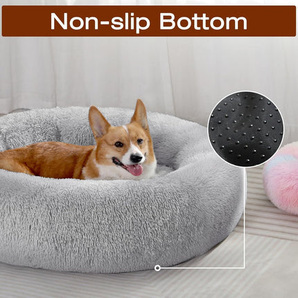 Small Dog & Cat Bed – Calming Donut, Soft Fluffy Cushion, 20" Washable