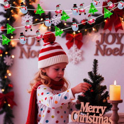 Christmas Lights Decorations – 17ft 50 LED Battery-Operated Lights with Santa, Snowman & Tree