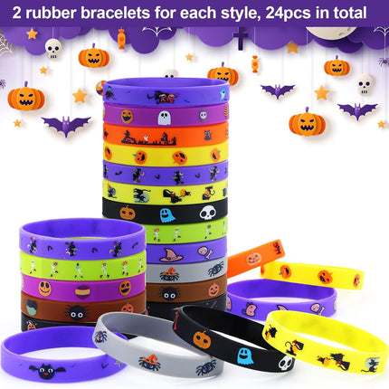 48-Piece Halloween Slap Bracelets, Rubber Wristbands, Party Favors & Treat Bag Fillers