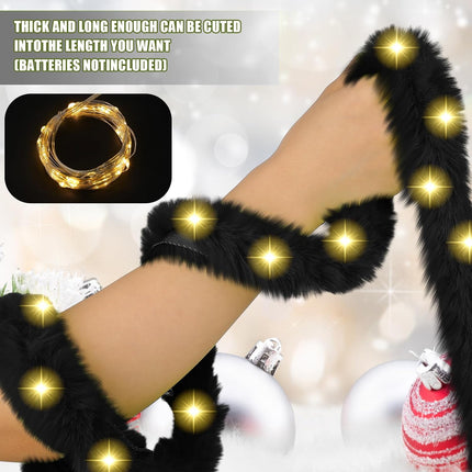 LED Lighted Fur Garland 50ft – Black Furry Xmas Tree Ribbon Decoration