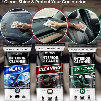 3-in-1 Car Cleaning Wipes, 90-Pack Interior & Exterior Cleaner, Glass & Protectant
