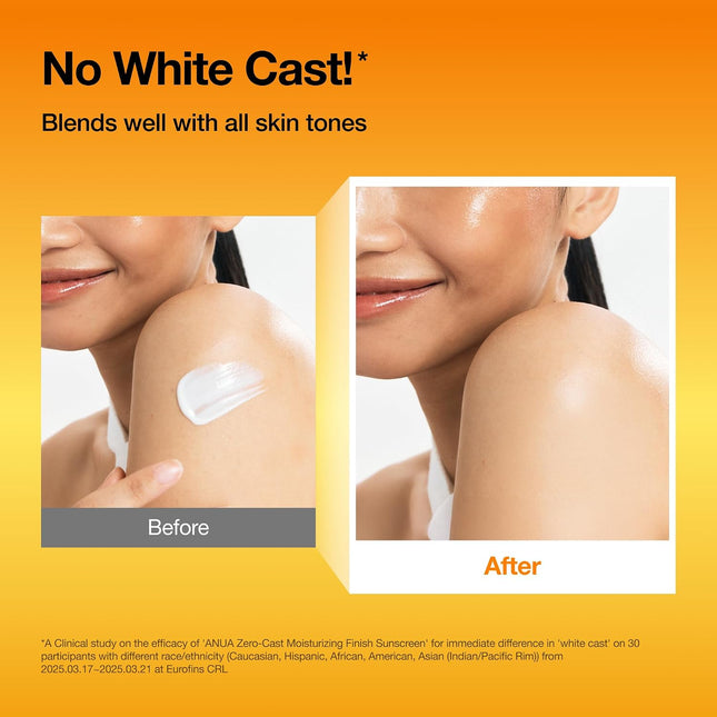 Zero-Cast Moisturizing Sunscreen SPF 50 1.69oz, Hyaluronic Acid Niacinamide Face Glow