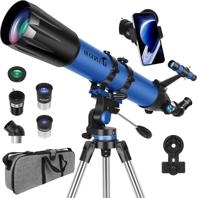 90mm Aperture Telescope for Adults – 800mm Refractor, AZ Mount, Tripod & Carry Bag