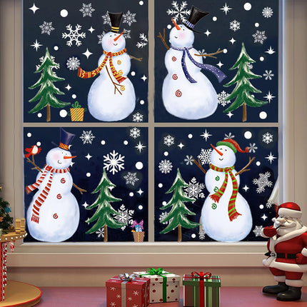 Christmas Window Clings Snowman & Snowflakes Static Stickers Decor