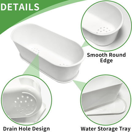 5-Pack White Window Herb Planter Boxes, 8.5-Inch Rectangular Plastic Pots Drainage Trays