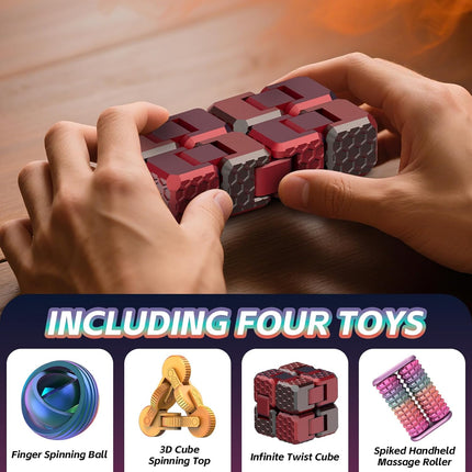 4 Pack Fidget Toy Set Infinity Cube Spinner Ball Massage Roller for All Ages