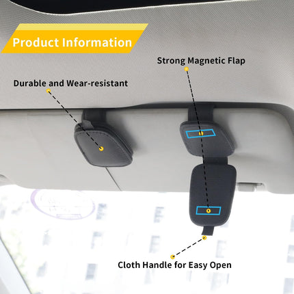 Magnetic Leather Sunglasses Holder for Car, 2 Pack Black, Car Visor Accessory
