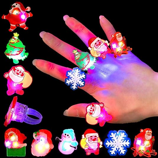 50Pcs Christmas Light Up Glow Rings – Flashing Glowing Finger Rings for Party Favors