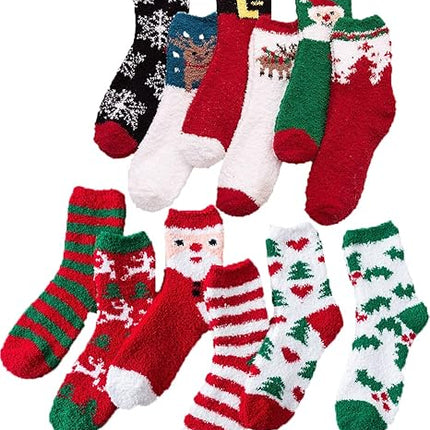 Cute Christmas Fuzzy Socks Women & Girls Cozy Fluffy Winter Warm Slippers Holiday Gifts