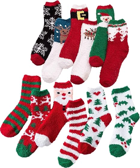 Cute Christmas Fuzzy Socks Women & Girls Cozy Fluffy Winter Warm Slippers Holiday Gifts