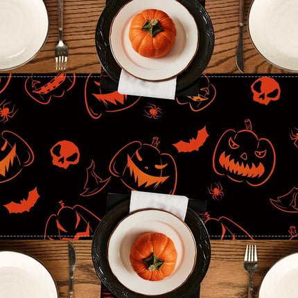Halloween Pumpkin Table Runner 13x72in, Spooky Table Decor for Home & Parties