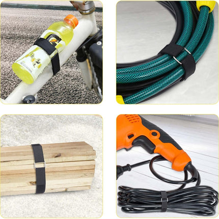 1"x32ft Hook & Loop Straps – 50 Metal Buckles, Adjustable Cable Ties Black