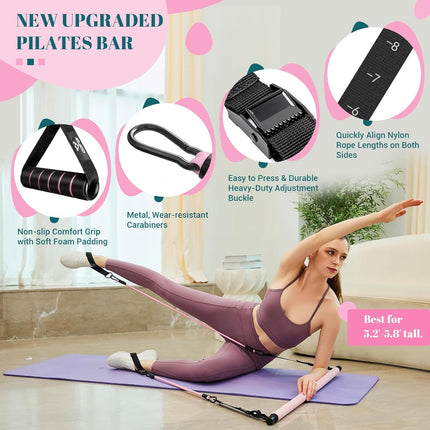 Pilates Bar Kit with Resistance Bands Portable Home Gym Full Body Workout Set
