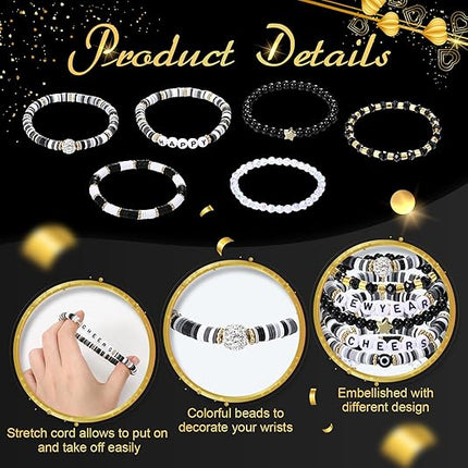 10 PCS Happy New Year Beaded Stretch Bracelets Bulk Friendship Jewelry