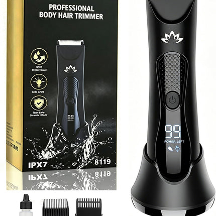 Mens Body Groomer Ball Trimmer Electric Razor LED Light Wet Dry Shaver