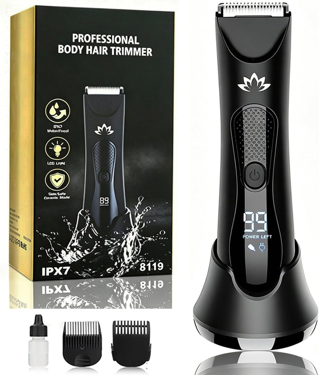 Mens Body Groomer Ball Trimmer Electric Razor LED Light Wet Dry Shaver