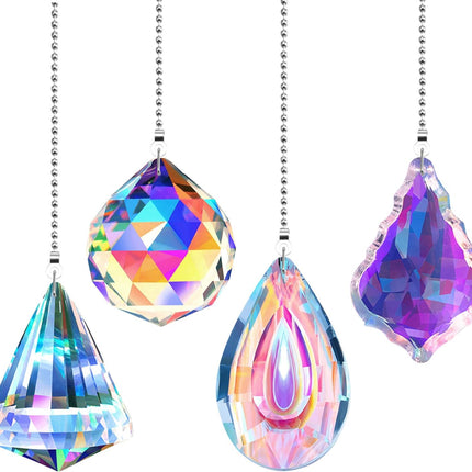 4-Piece Rainbow Crystal Pull Chains – Long Ceiling Fan Ornament Extensions