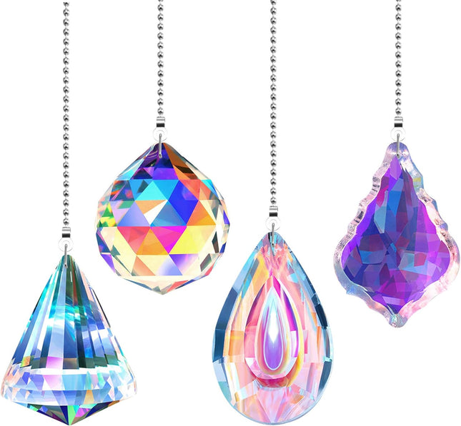 4-Piece Rainbow Crystal Pull Chains – Long Ceiling Fan Ornament Extensions