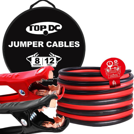 12 Feet 8 Gauge Jumper Cables – Heavy Duty for Jump Starting Car Batteries with Carry Bag