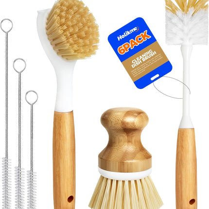 6 Pack Dish Brush Set with Bottle Brush Scrubber Long Handle Kitchen Tools