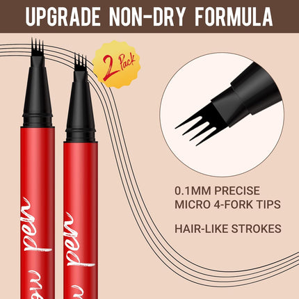 2 Pack Eyebrow Pencil Dark Brown 4 Tip Brow Pen Natural Hair Strokes