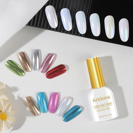16-Jar Chrome Nail Powder Set, Mirror Silver, Holographic Aurora Pearl Pigment