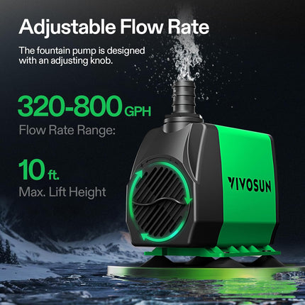 24W Submersible Pump 800GPH with Long Cord for Fountain and Hydroponics