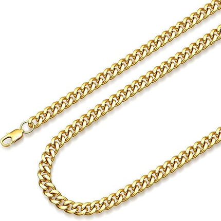 Cuban Link Chain Necklace 316L Stainless Steel 3.5mm Non Tarnish Black Silver Gold