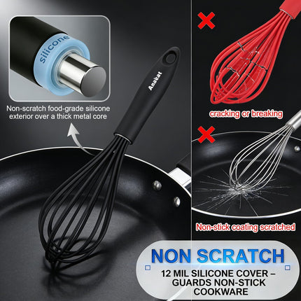 Black Silicone Balloon Whisk Heat Resistant Egg Milk Beater Non Stick Kitchen