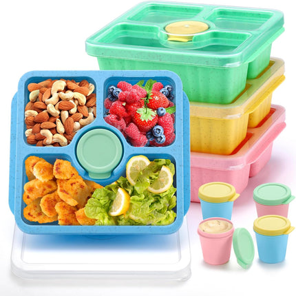 4 Pack Bento Snack Box Divided Food Storage Containers with Lids Pastel