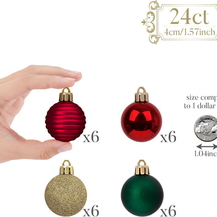 24-Piece Small Shatterproof Christmas Ornaments – Red, Green & Gold Balls