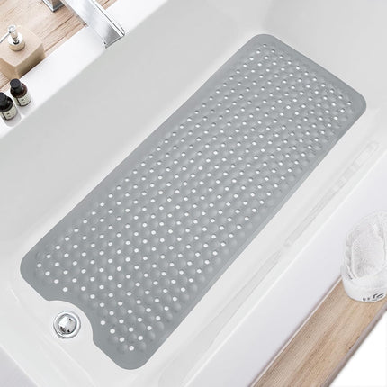Extra Large Gray Bath Mat – 40x16", Non-Slip, Drain Holes, Washable