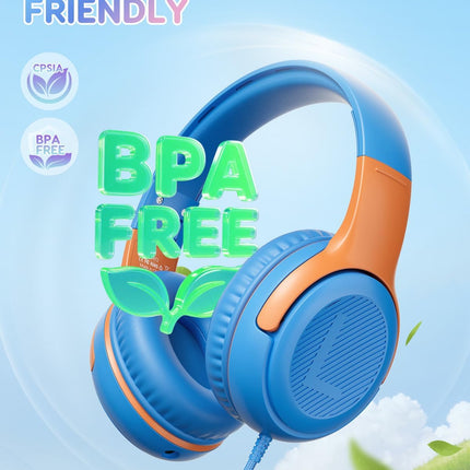 Kids Wired Headphones – Volume-Limiting 85/94dB, Foldable, Mic, 3.5mm Jack