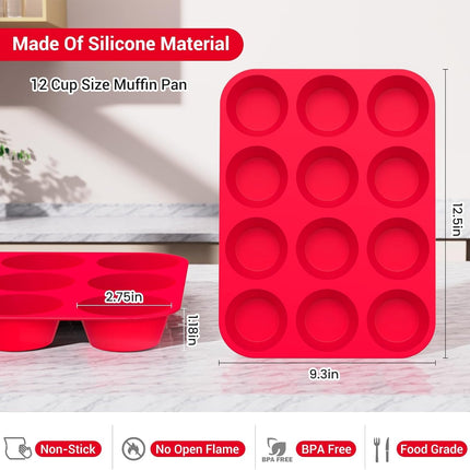 2 Pack Silicone Muffin Pan 12 Cup Cupcake Baking Mold BPA Free Egg Bites