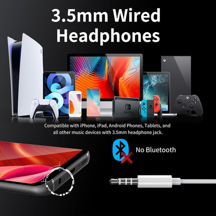 Wired Earbuds with Microphone In-Ear Headphones HiFi Stereo 3.5mm Jack