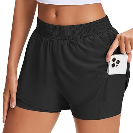 Women's 2 in 1 Running Shorts High Waisted Workout Shorts with Pockets