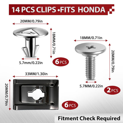 14PCS Engine Splash Shield Screws, Bolts & Clips for Honda Accord CRV Civic Acura
