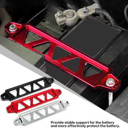 Car Battery Hold Down Bracket, 10in J-Bolts Aluminum Alloy Battery Tray, Red
