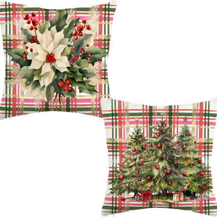 Red Green Buffalo Plaid Christmas Pillow Covers 18x18, Set of 2 for Sofa Decor